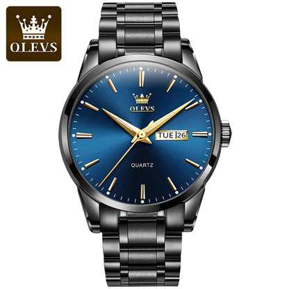 OLEVS Men Watches Waterproof Stainless Steel Quartz Male Wristwatch Gold Watch Fashion Luminous Luxury Calendar Business Clock