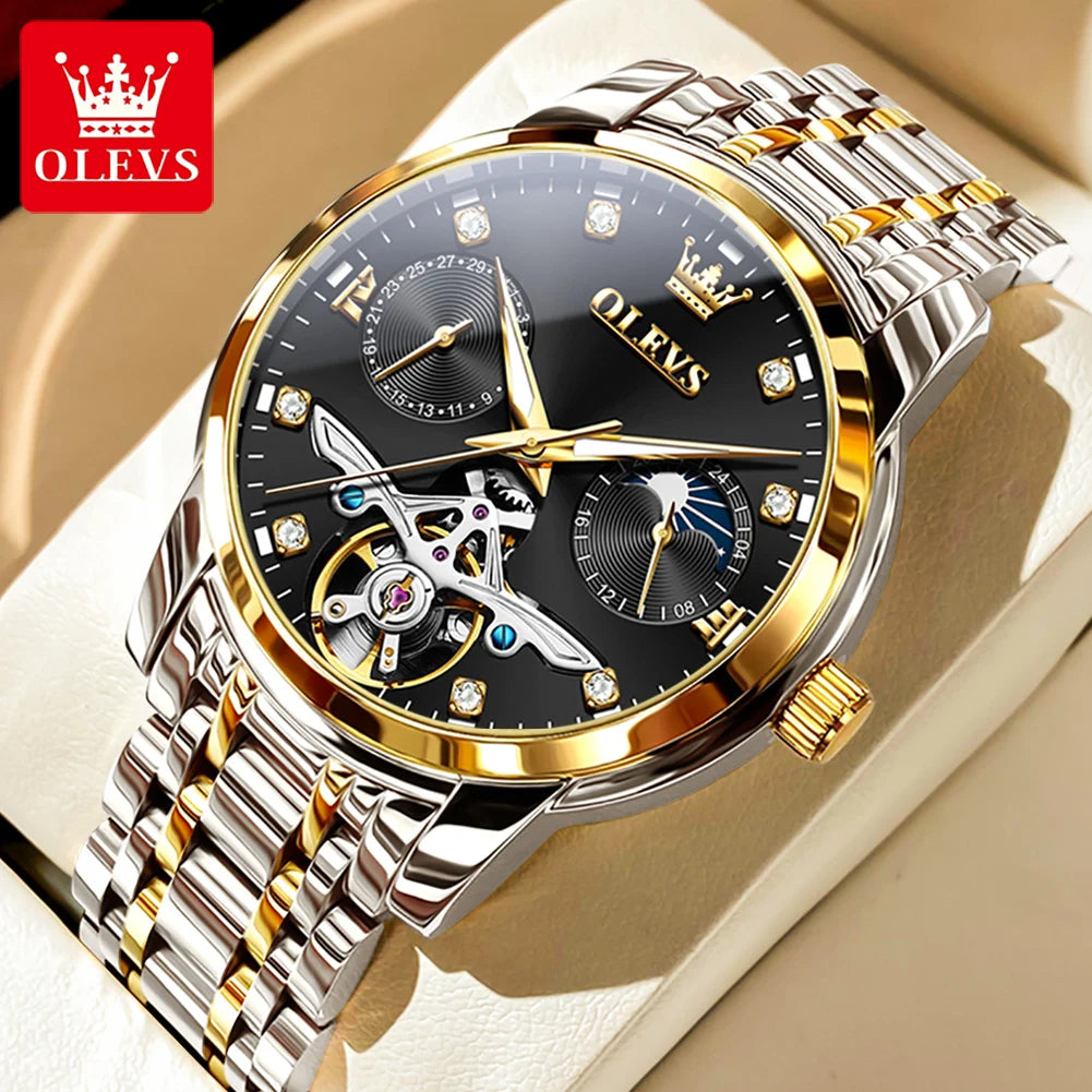 OLEVS Stainless Steel Men Automatic Mechanical Watch Original Skeleton Waterproof Wrist Watch Men Fashion Trend Watches for Men