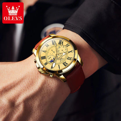 OLEVS Best Selling High Quality Fashion Business Men Watch Top Brand Original Leather Strap Waterproof Quartz Wrist Watch Men