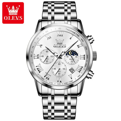 OLEVS Luxury Quartz Watch for Men Business Waterproof Sport Male Watches Leather Strap Moon Phase Wristwatch Relogios Masculino