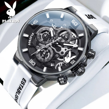 PLAYBOY Original Silicone Strap Male Watch Fashion Trend Multifunction Men's Wrist Watches High Quality Luxury Quartz Watch Men