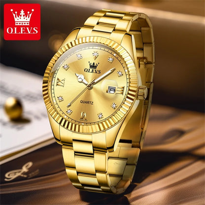 OLEVS Casual Luxury Men Watch Best Selling Fashion Stainless Steel Waterproof Calendar Luminous Quartz Business Wrist Watch Men