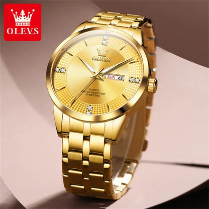 OLEVS High Quality Luxury Watch for Men Original Stainless Steel Waterproof Dual Calendar Quartz Fashion Business Men's Watches