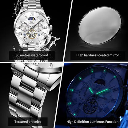 OLEVS Casual Fashion Men Watch High Quality Original Stainless Steel Waterproof Luxury Multifunction Quartz Men's Wrist Watches