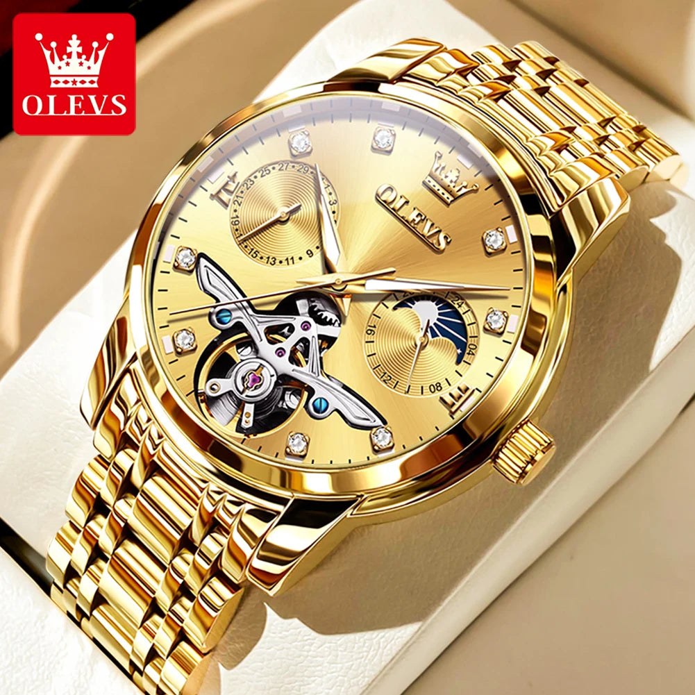OLEVS Stainless Steel Men Automatic Mechanical Watch Original Skeleton Waterproof Wrist Watch Men Fashion Trend Watches for Men