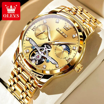 OLEVS Stainless Steel Men Automatic Mechanical Watch Original Skeleton Waterproof Wrist Watch Men Fashion Trend Watches for Men