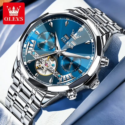 OLEVS High Quality Fashion Luxury Men Watch Original Stainless Steel Waterproof Automatic Mechanical Multifunction Watch for Men