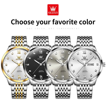 OLEVS High Quality Original Watch for Men Stainless Steel Waterproof Dual Calendar Luminous Quartz Fashion Men's Wrist Watches