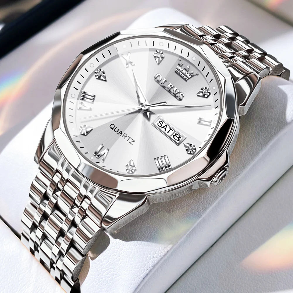 OLEVS New Watch for Men Original Quartz Waterproof Male Wristwatch Gold Stainless Steel Strap High-end Luxury Man Watch Clock