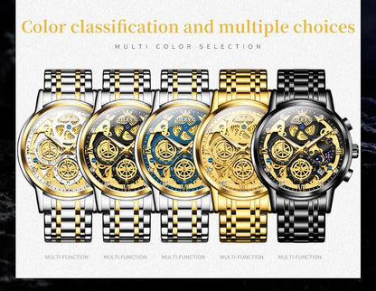 OLEVS Top Brand Men's Watches Luxury Waterproof Quartz Watch For Men Gold Skeleton Fashion Style Male Wristwatches Reloj Hombre