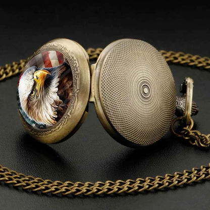 Retro-Style Unique Gold Bronze Eagle Pendant Quartz Pocket Watch with World-Time Function Great Collectible Clock for Men  Kids