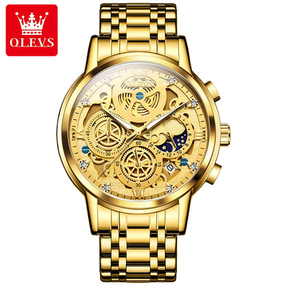 OLEVS Top Brand Men's Watches Luxury Waterproof Quartz Watch For Men Gold Skeleton Fashion Style Male Wristwatches Reloj Hombre