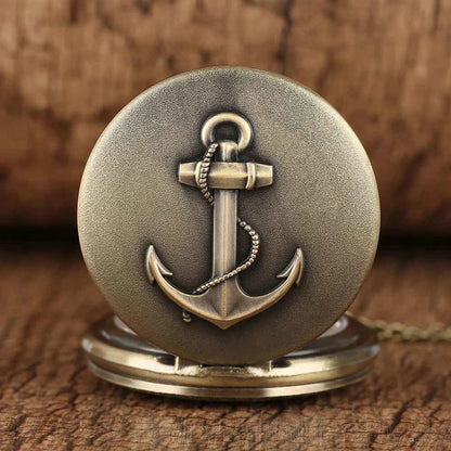 Retro Anchor Hook Cartoon Design Quartz Pocket Watch with Necklace Chain Pendant Gift Men's Elegant Clock