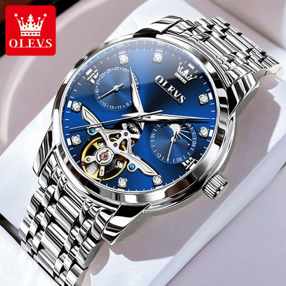 OLEVS Stainless Steel Men Automatic Mechanical Watch Original Skeleton Waterproof Wrist Watch Men Fashion Trend Watches for Men