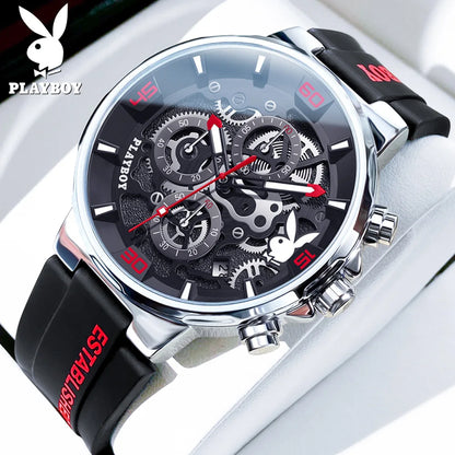 PLAYBOY Original Silicone Strap Male Watch Fashion Trend Multifunction Men's Wrist Watches High Quality Luxury Quartz Watch Men