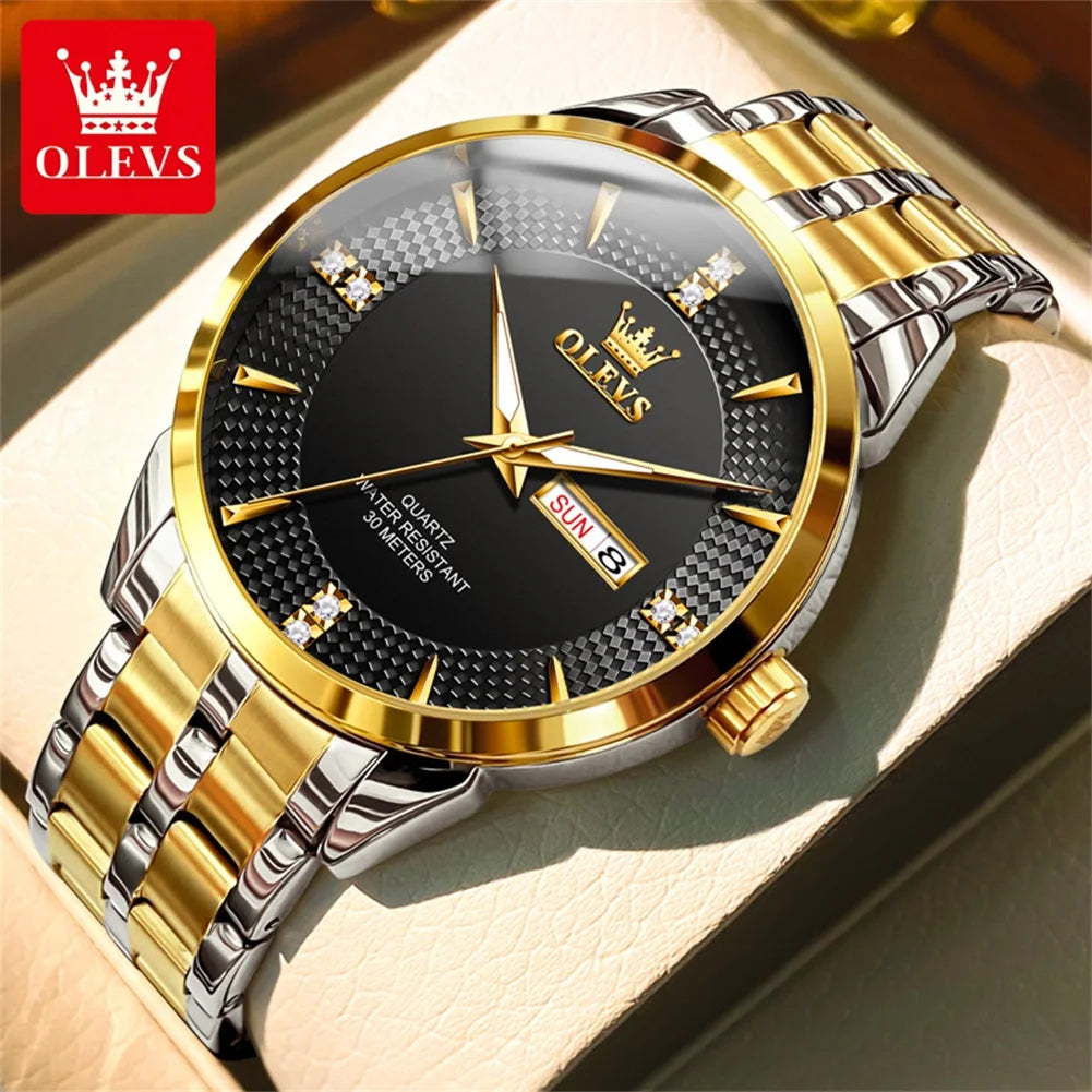 OLEVS High Quality Luxury Watch for Men Original Stainless Steel Waterproof Dual Calendar Quartz Fashion Business Men's Watches