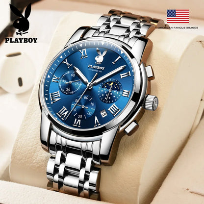 PLAYBOY Top Brand Quartz Watches for Men Waterproof Moon Phase Luxury Men's Watches Elegant  Fashion Original Wrist Watch Men