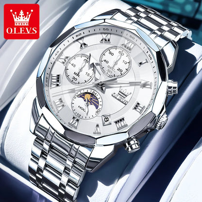 OLEVS High Quality Fashion Business Men Watch Original Stainless Steel Waterproof Multifunction New Quartz Men's Wrist Watches