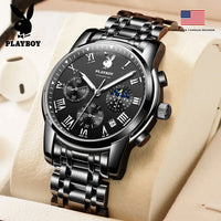 PLAYBOY Top Brand Quartz Watches for Men Waterproof Moon Phase Luxury Men's Watches Elegant  Fashion Original Wrist Watch Men