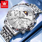 OLEVS Original Fashion Men Watch Stainless Steel Waterproof Luminous Dual Calendar Luxury Multifunction Quartz Men's Wrist Watch