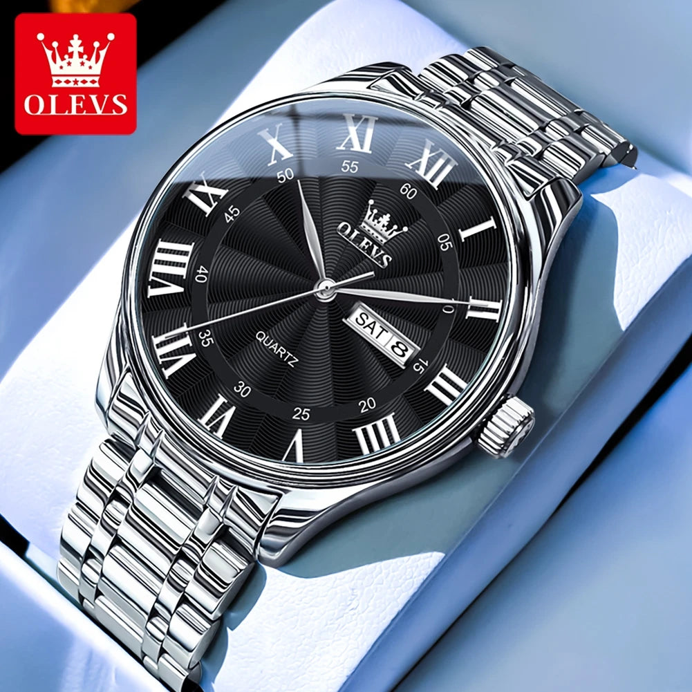 OLEVS Casual Simple Men Watch High Quality Luxury Original Stainless Steel Waterproof Fashion Business Quartz Wrist Watch Men