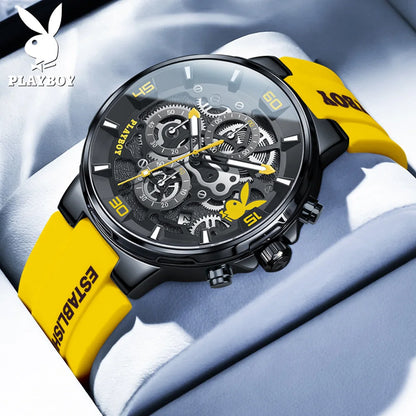 PLAYBOY Fashion Men Watches Top Brand Luxury Silicone Sport Watch Men Quartz Date Waterproof Wristwatch Chronograph Clock Man