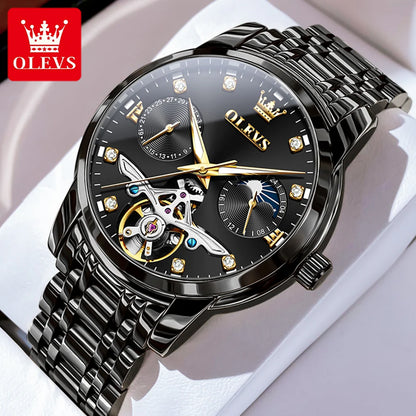 OLEVS Stainless Steel Men Automatic Mechanical Watch Original Skeleton Waterproof Wrist Watch Men Fashion Trend Watches for Men