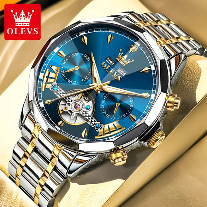 OLEVS High Quality Fashion Luxury Men Watch Original Stainless Steel Waterproof Automatic Mechanical Multifunction Watch for Men