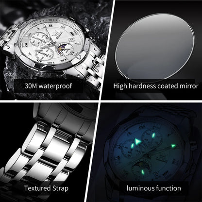OLEVS High Quality Fashion Business Men Watch Original Stainless Steel Waterproof Multifunction New Quartz Men's Wrist Watches