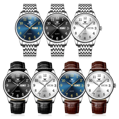 OLEVS Classic Men's Watch Quartz Leather Strap Digital Dial Wristwatches Date Business Casual Watches for Men Relogios Masculino