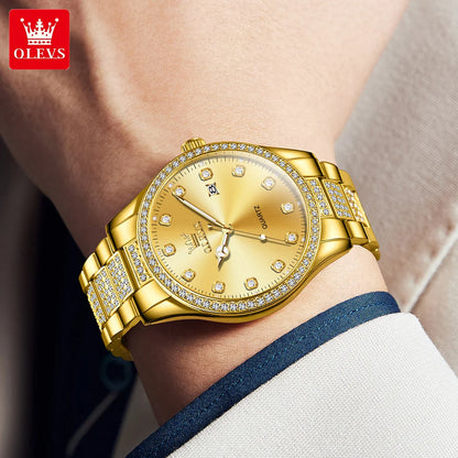 OLEVS Original Fashion Quartz Watch for Men Stainless Steel Waterproof Calendar Luminous High Quality Fashion Wrist Watch Men