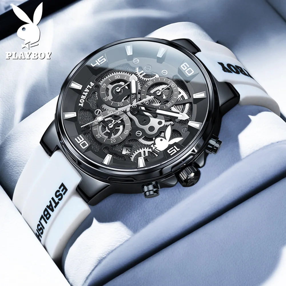 PLAYBOY Fashion Men Watches Top Brand Luxury Silicone Sport Watch Men Quartz Date Waterproof Wristwatch Chronograph Clock Man
