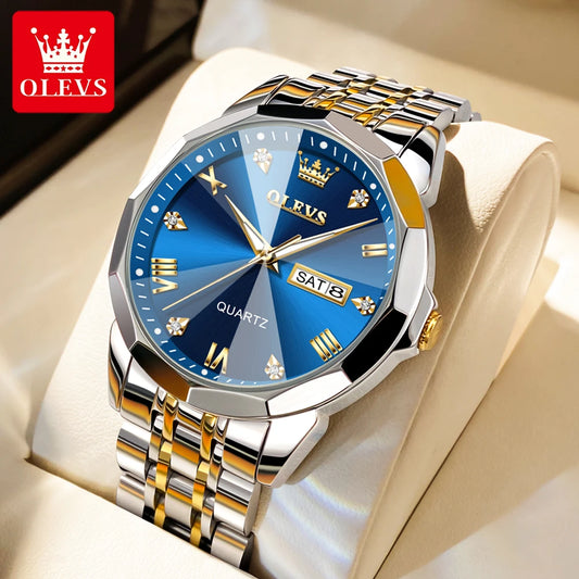 OLEVS New Fashion Top Brand Original Waterproof Watch for Men Luminous Calendar Stainless Steel Business Quartz Wrist Man Watch