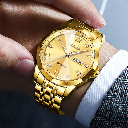 OLEVS New Watch for Men Original Quartz Waterproof Male Wristwatch Gold Stainless Steel Strap High-end Luxury Man Watch Clock