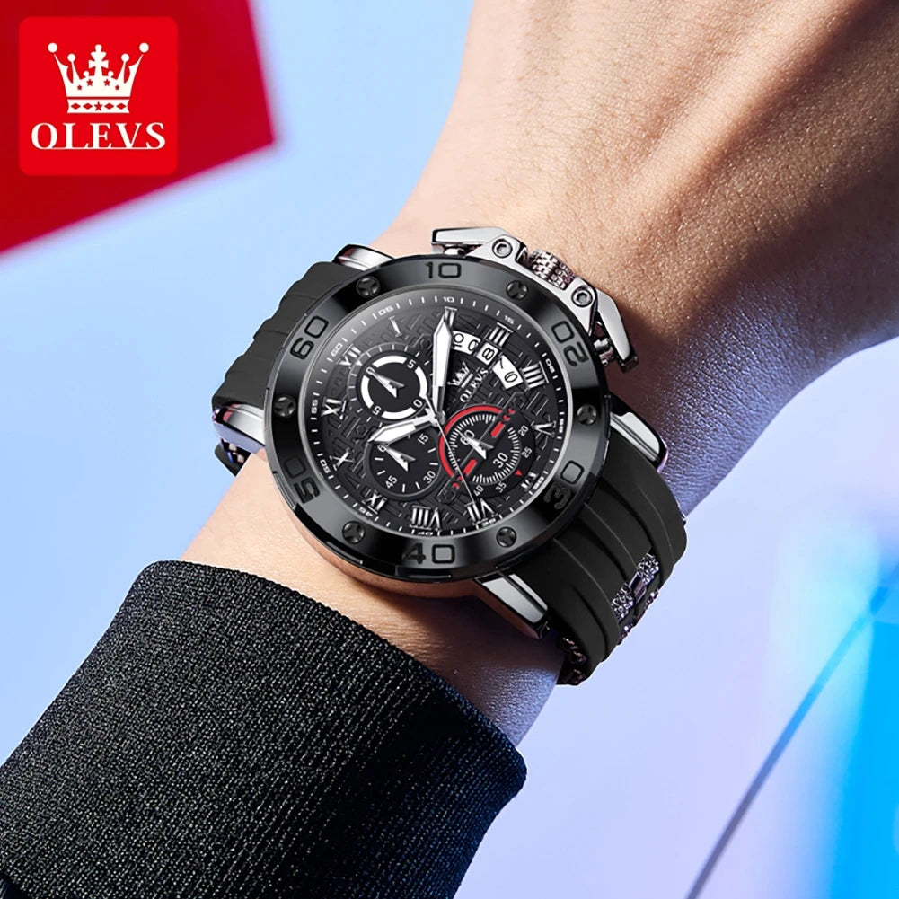 OLEVS High Quality Original Fashion Men Watch Best Selling Luxury Silicone Strap Waterproof Multifunction Quartz Wrist Watch Men