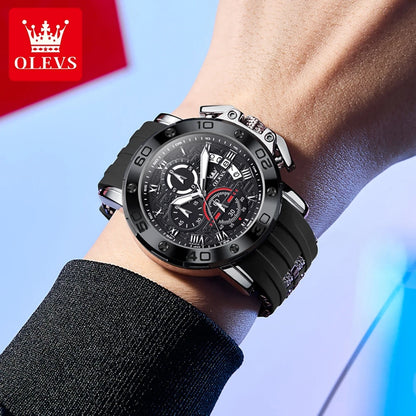 OLEVS High Quality Original Fashion Men Watch Best Selling Luxury Silicone Strap Waterproof Multifunction Quartz Wrist Watch Men