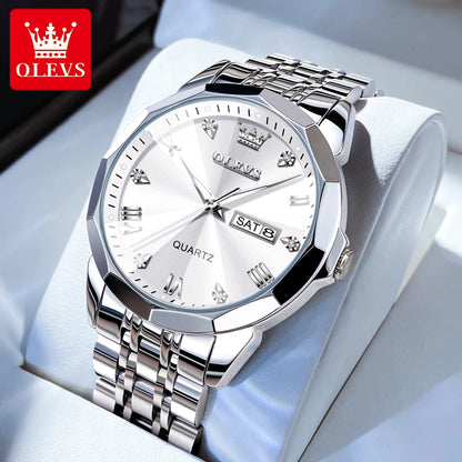 OLEVS New Fashion Top Brand Original Waterproof Watch for Men Luminous Calendar Stainless Steel Business Quartz Wrist Man Watch