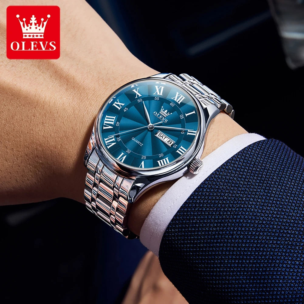 OLEVS Casual Simple Men Watch High Quality Luxury Original Stainless Steel Waterproof Fashion Business Quartz Wrist Watch Men