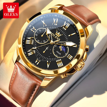 OLEVS Best Selling High Quality Fashion Business Men Watch Top Brand Original Leather Strap Waterproof Quartz Wrist Watch Men