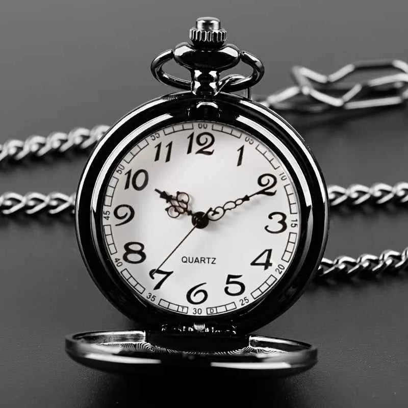"To My BROTHER" Exquisite Black Quartz Pocket Watch Vintage Fashion Necklace Chain Watch Birthday Best Gift For Family Friends