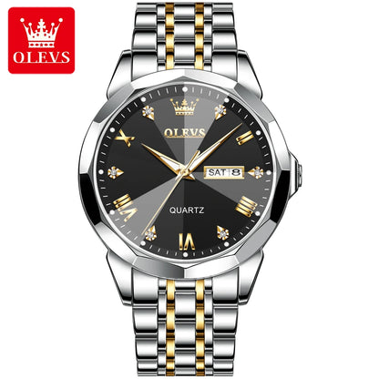 OLEVS Top Brand Original Business New Fashion Waterproof Watch for Men Luminous Calendar Stainless Steel Quartz Wrist Man Watch
