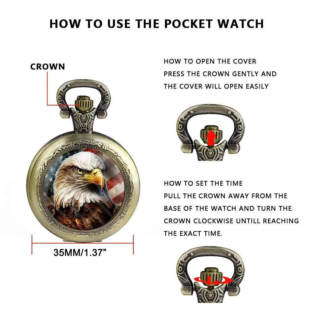 Retro-Style Unique Gold Bronze Eagle Pendant Quartz Pocket Watch with World-Time Function Great Collectible Clock for Men  Kids