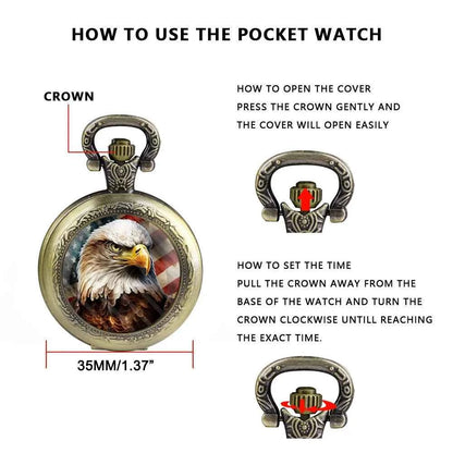 Retro-Style Unique Gold Bronze Eagle Pendant Quartz Pocket Watch with World-Time Function Great Collectible Clock for Men  Kids