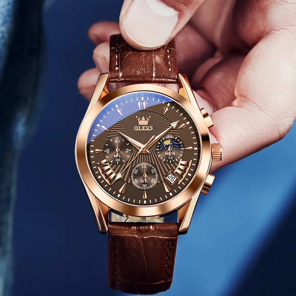 OLEVS Original Luxury Brand Men's Watches High Quality Waterproof Quartz Watch for Men Fashion Leather Strap Man Wristwatch