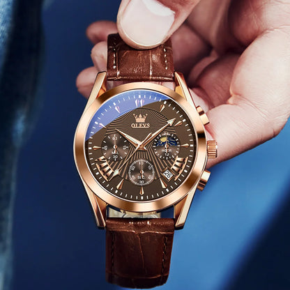 OLEVS Original Luxury Brand Men's Watches High Quality Waterproof Quartz Watch for Men Fashion Leather Strap Man Wristwatch