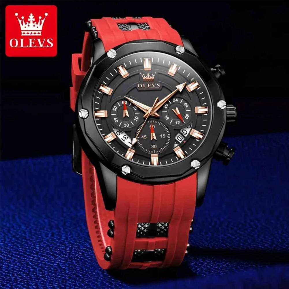OLEVS High Quality Luxury Quartz Men Watch Original Silicone Strap Waterproof Multifunction Casual Fashion Trend Wrist Watch Men