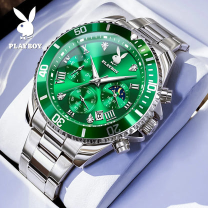 PLAYBOY High Quality Fashion Watch for Men Original Stainless Steel Waterproof Calendar Luxury Multifunction Quartz Men Watch