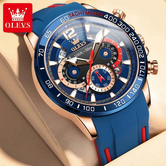 OLEVS Quartz Watch For Men 2023 New Fashion Silicone Strap Waterproof Luminous Date Week Display Sports Wristwatch Reloj Hombre