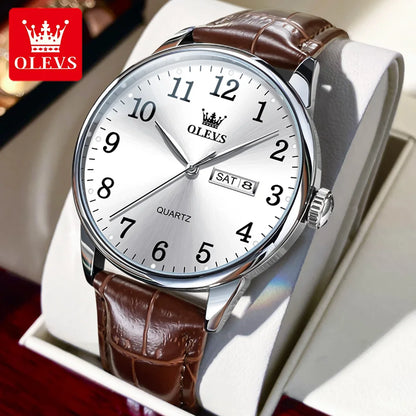 OLEVS Classic Men's Watch Quartz Leather Strap Digital Dial Wristwatches Date Business Casual Watches for Men Relogios Masculino