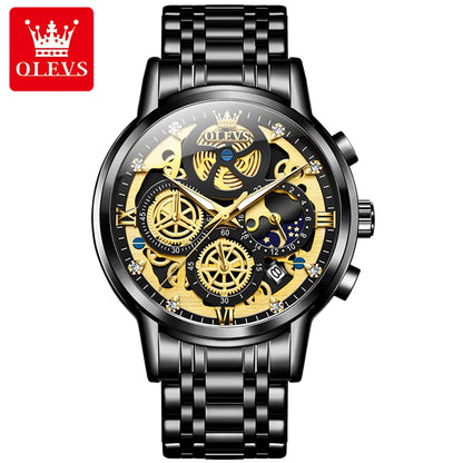 OLEVS Top Brand Men's Watches Luxury Waterproof Quartz Watch For Men Gold Skeleton Fashion Style Male Wristwatches Reloj Hombre